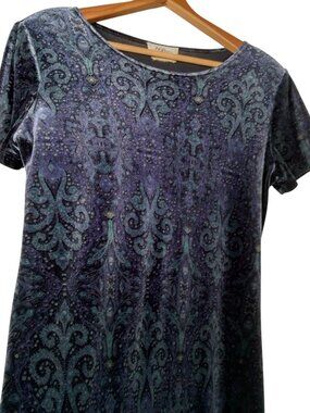 Vintage 1990s Byer California AGB Dress Size 10 Maxi Blue Paisley Velour Fairy